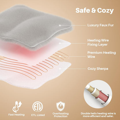 Electric Foot Warmer, Luxury Faux Fur Heating Pad for Feet Pain Relief Cramp, Heated Foot Warmer for Under Desk & Bed with 3 Heat Settings & 2H Auto-Off, ETL Certified, 20x22 Inch, Dark Grey