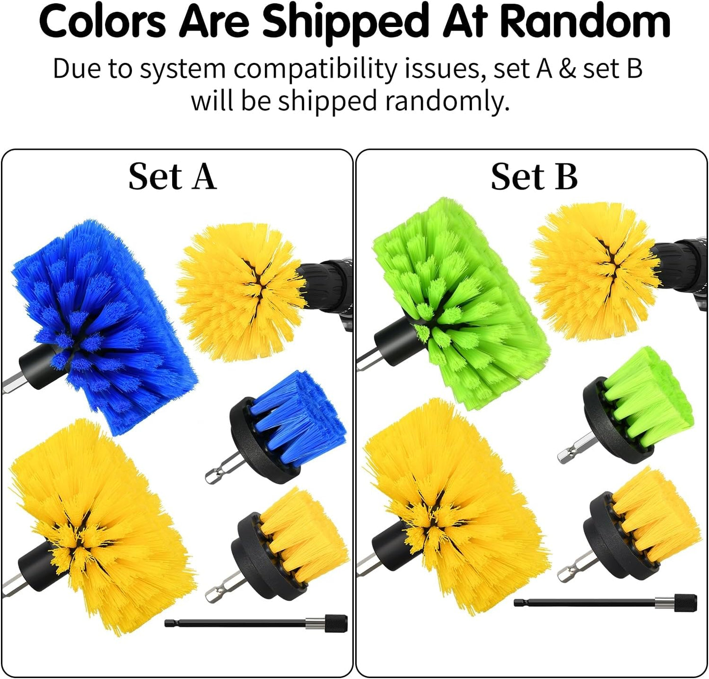 5pcs Drill Brush Set, Soft Bristle & Medium Bristle | for Car Interior, Floor, Grout, Toilet, Sink, Upholstery, Carpet