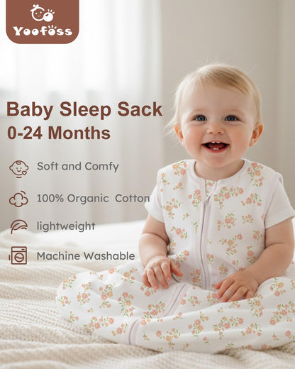 Yoofoss Baby Sleep Sack 0-6 Months Wearable Blanket for Babies 100% Organic Cotton 2-Way Zipper TOG 0.5 Toddler Sleeping Sack 3 Pack, Sleep Sacks