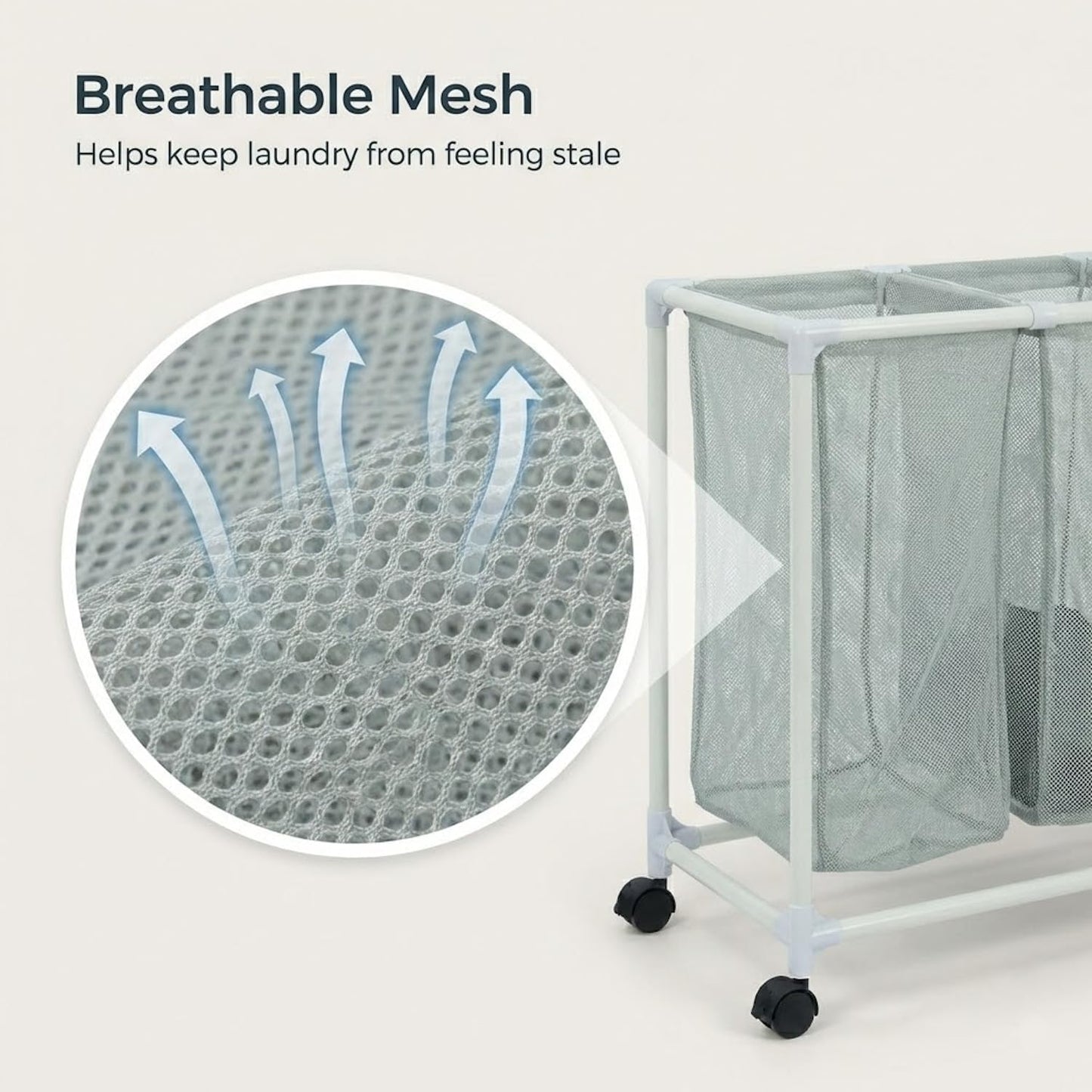 3 Section Laundry Hamper with Wheels & Lid, Large Rolling Laundry Basket Organizer, Durable Mesh Bags for Laundry Room Organizer, Easy Assembly, 29.5L x 19W x 30.5H Inches