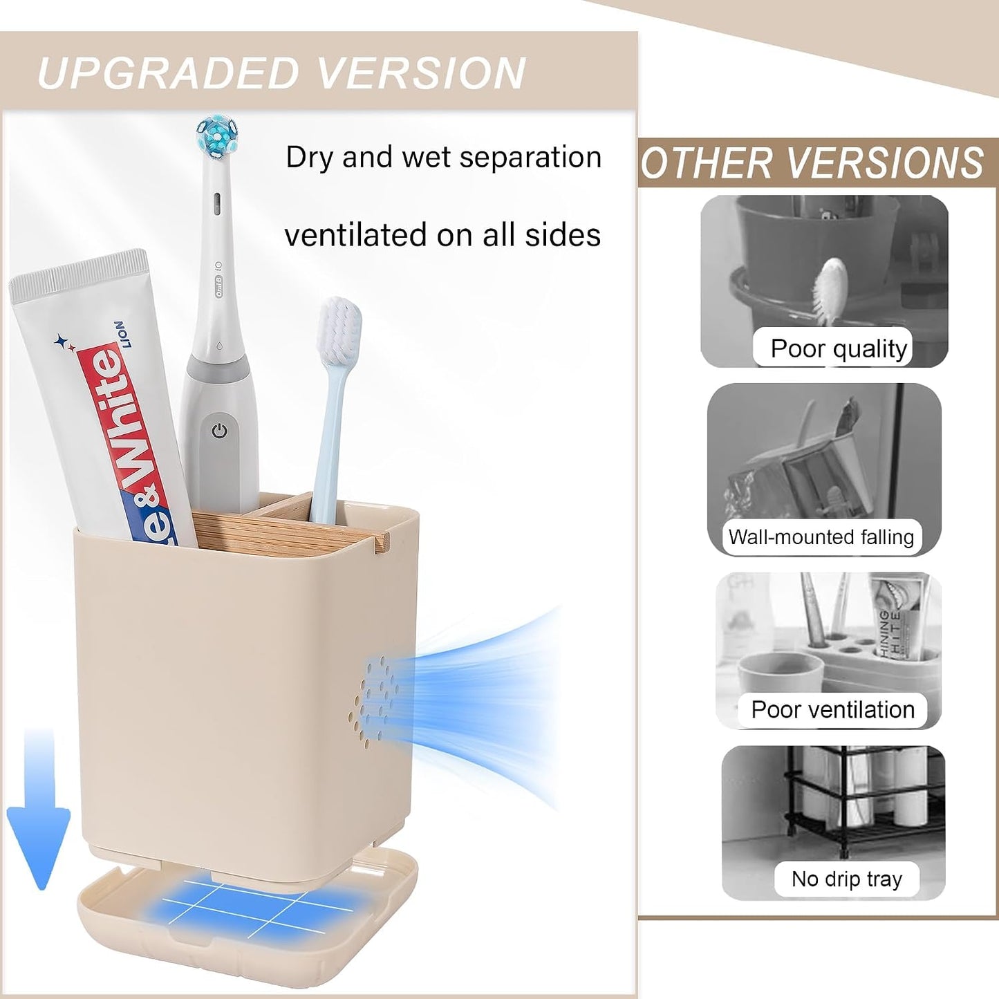 Toothbrush Holders for Bathrooms, Electric Toothbrush Holder, White | Toothbrush and Toothpaste Organizer for Bathroom Countertop, 3 Slot Vanity Storage