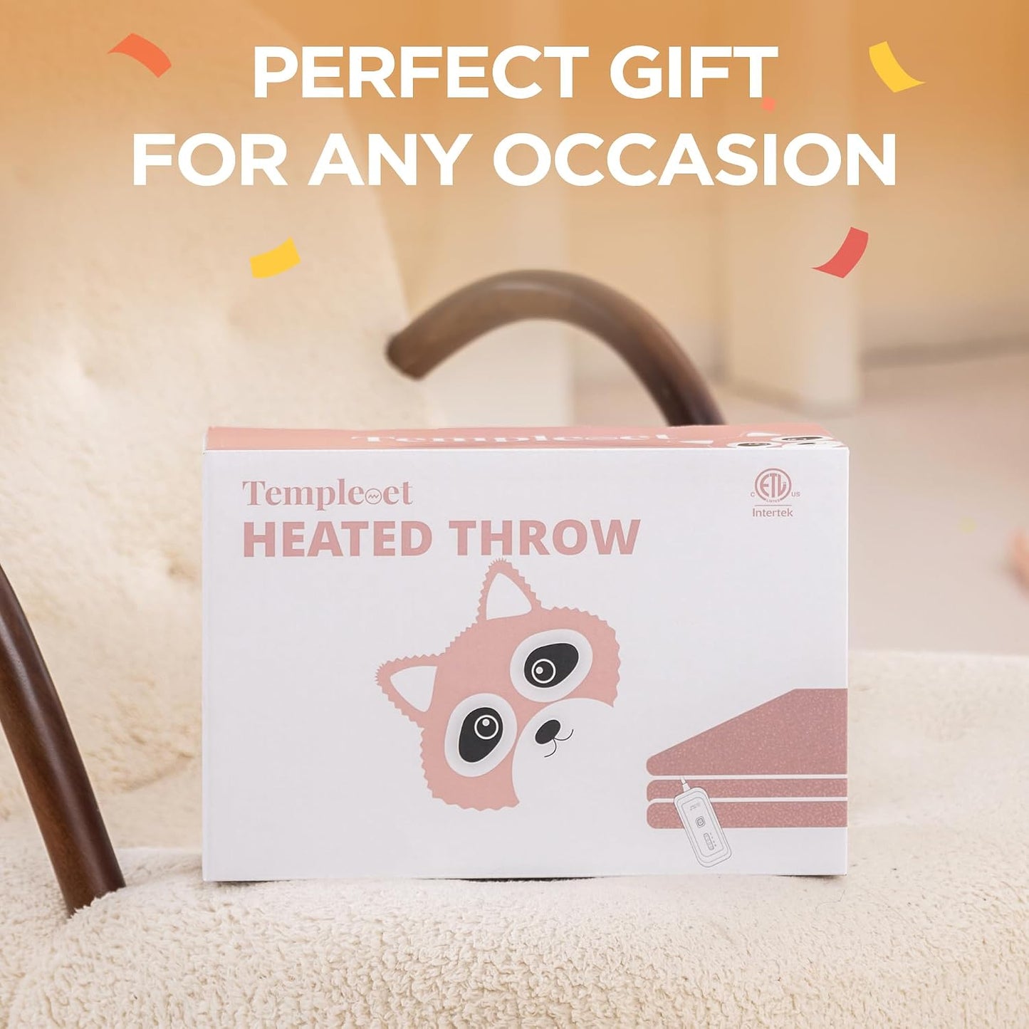 Templewet Heated Blanket Throw 50" x 60",Cute Electric Blanket,Racoon | Timer Settings,Auto Off,Soft Sherpa Heated Throw Blanket,Machine Washable,Fast Heating for Sofa Bed Office Use,Gifts for Mom