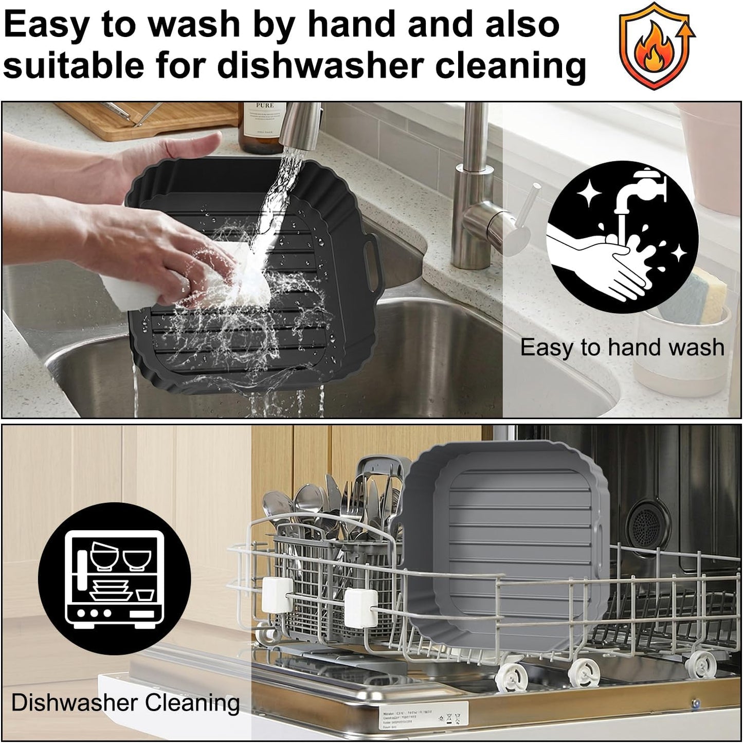 Silicone Air Fryer Liners 2 Pack, Reusable Compatible for Ninja Foodi DZ201, DZ401, DZ550, DZ302, COSORI 9QT, Chefman, Instant, and 6-in-1 8-10QT Dual Baskets
