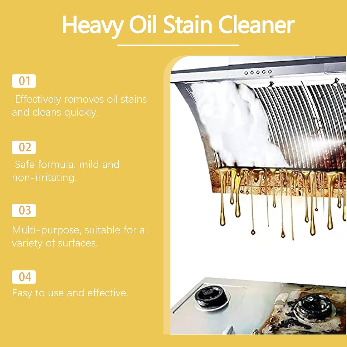 Heavy Duty Degreaser Spray, Powerful Kitchen Grease Remover for Stove Top, Oven, Grill & Stainless Steel, 8oz