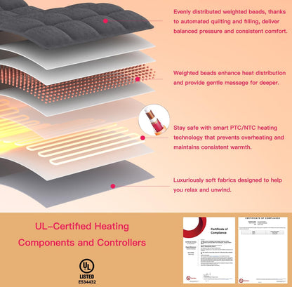Weighted Heating Pad XL 33" x 17" for Back, Neck & Shoulder Pain Relief, Electric Heating Pad for Lower Back & Period Cramps, 6 Heat Settings, 4 Auto-Off Timers, Gifts for Women and Men