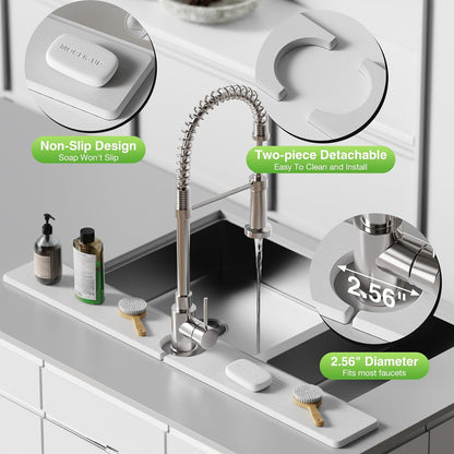 Premium Stone Faucet Mat for Kitchen Sink, 30" x 4" White | Quick Drying & Water Absorbent, Sink Splash Guard Tray for Prevents Moisture Buildup