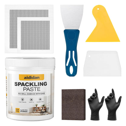Drywall Repair Kit 12.2 Oz Wall Patch Repair Kit Wall Mending Agent | Spackle Wall Repair with Wall Patches/Sanding Sponge/Putty Knife/Scrapers/Gloves, Wall Surface Hole Quick and Easy Solution