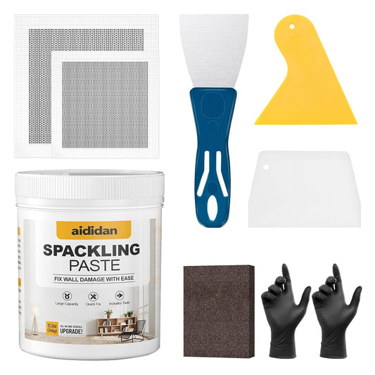 Drywall Repair Kit 12.2 Oz Wall Patch Repair Kit Wall Mending Agent | Spackle Wall Repair with Wall Patches/Sanding Sponge/Putty Knife/Scrapers/Gloves, Wall Surface Hole Quick and Easy Solution