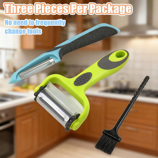 Bestac 3-in-1 Multifunctional Fruit & Vegetable Peeler - Stainless Steel Blade for Peeling/Julienning/Slicing Non-Slip Handle Ideal for Potatoes/Cucumbers/Apples Home Kitchen Daily Use (3)