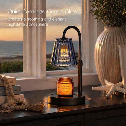 Candeldo Candle Warmer Lamp with Timer, Navy Blue Glass Shade | Height Adjustable, Dimmable, Elegant Home Decor, Birthday and Housewarming Gift for Candle Lovers, Includes 2 Bulbs