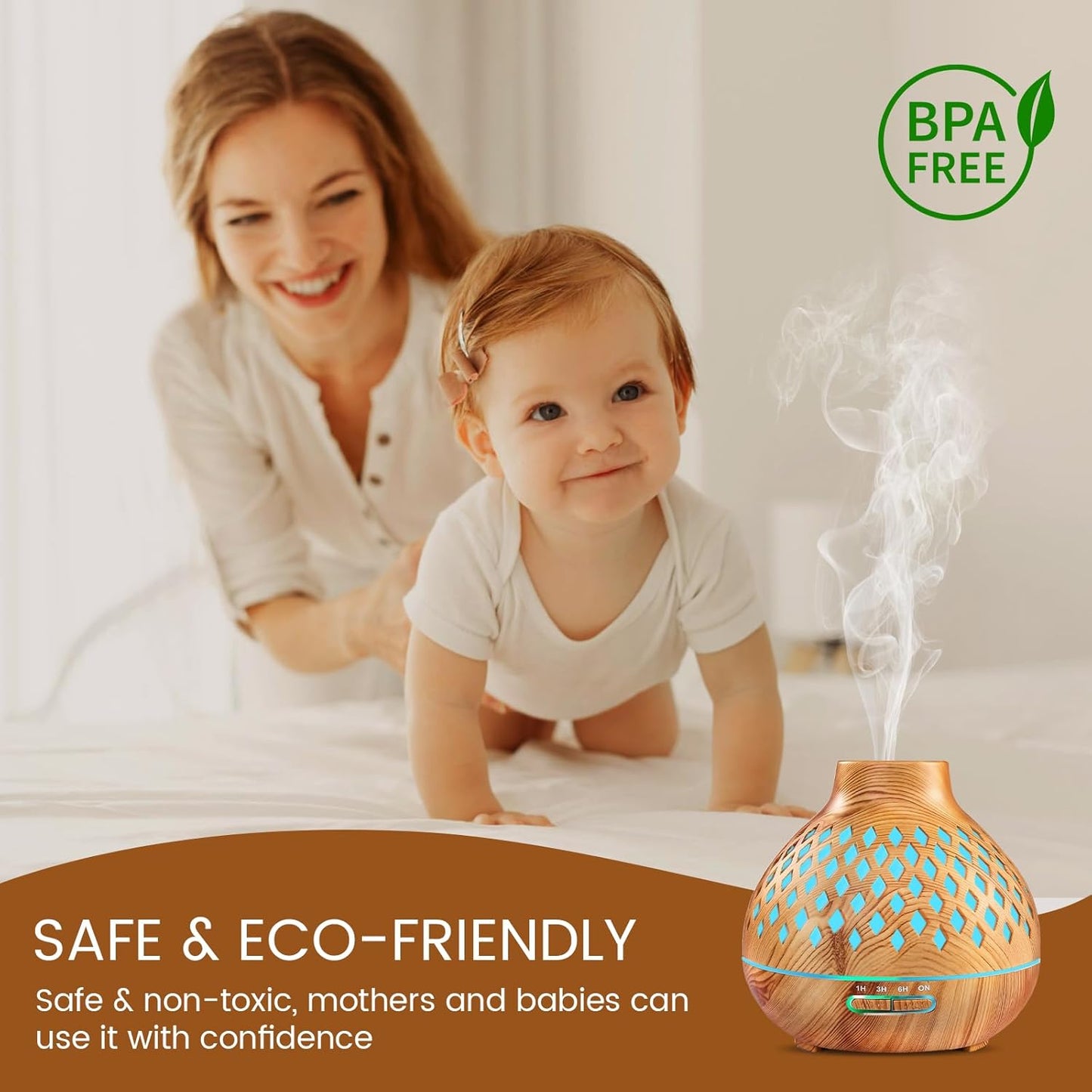 Aeshory Aromatherapy Diffuser & 12 Essential Oils Set, 550ML Aromatherapy Diffuser for Home, Ultrasonic Cool Mist Humidifier with Remote Control 4 Timer 7 Color LED Light, Waterless Auto Off, Dark