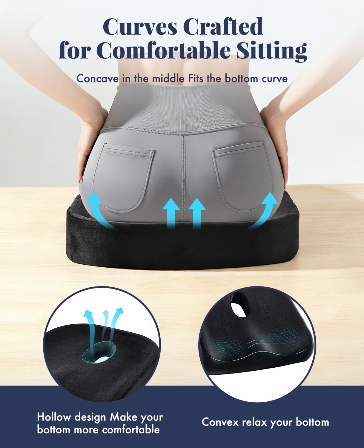 Memory Foam Donut Pillow for Coccyx Sitting Comfort,Large Supportive Seat Cushion with Center Cut-Out Design for Pressure Relief,Comfort Donut Cushion for Home & Office Chairs