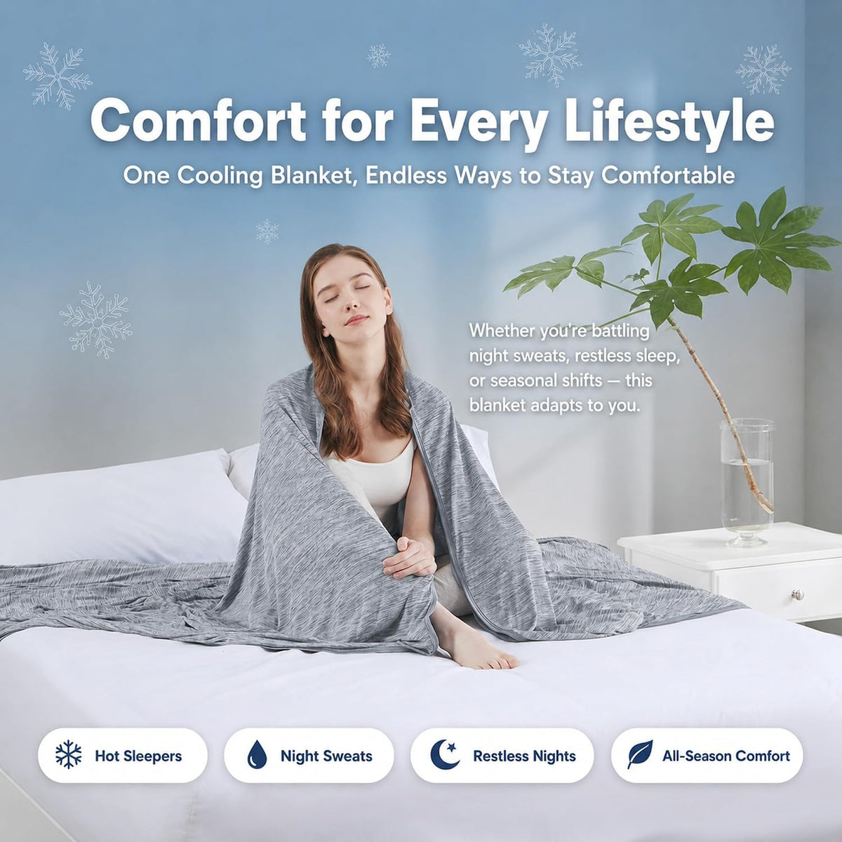 Cooling Blanket Queen Size for Hot Sleepers, Q-Max >0.4, 90 x 90 Inch, Grey