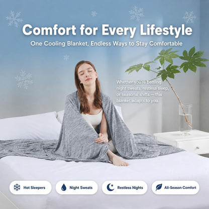 Cooling Blanket Queen Size for Hot Sleepers, Q-Max >0.4, 90 x 90 Inch, Grey
