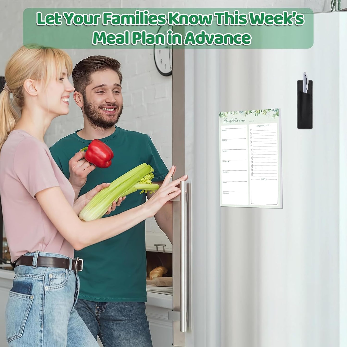 Thboxes 60 Sheets Magnetic Weekly Meal Planner for Fridge, Grocery List Pad | Tear-Off Shopping List, 7x10 In, Flower Design, Full Backing Grip, for Meal Prep, Kitchen, Families, Parents, Home Office