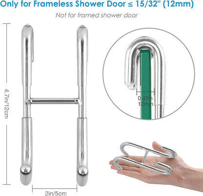 Shower Door Hooks (2-Pack), Towel Hooks for Bathroom Frameless Glass Squeegee Hooks, Black