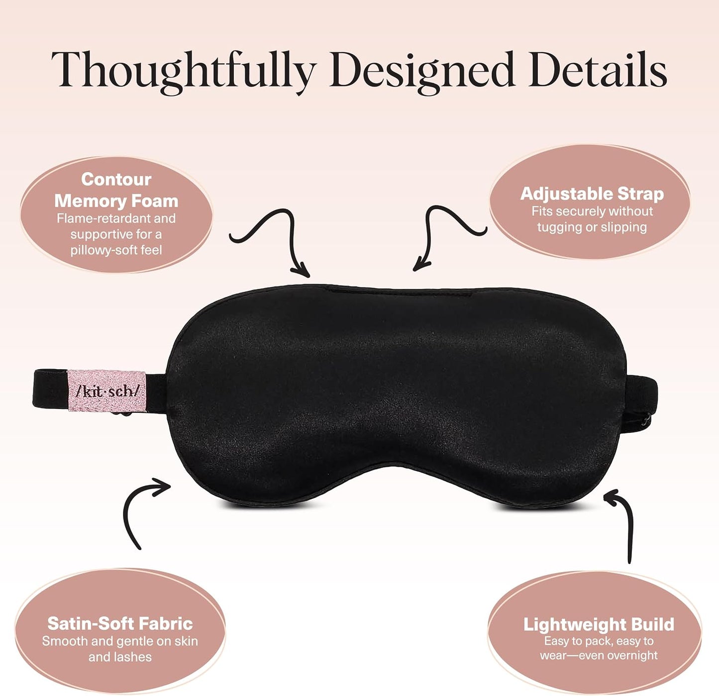 Kitsch Contour Satin Sleep Mask | Eye Masks for Sleep - Blush | Softer Than Silk Sleep Mask, Blindfold Sleep Masks for Women & Men, No Eye Pressure, Lightweight Eye Mask, Travel Essentials