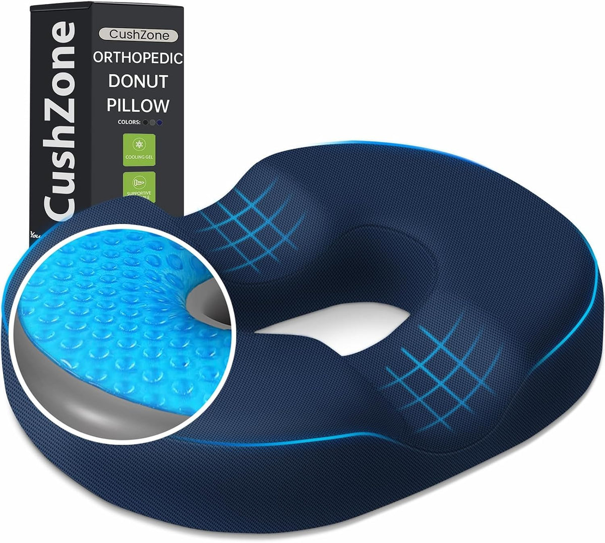 Donut Pillow Seat Cushion, Cooling Gel Memory Foam Chair Cushion, Black