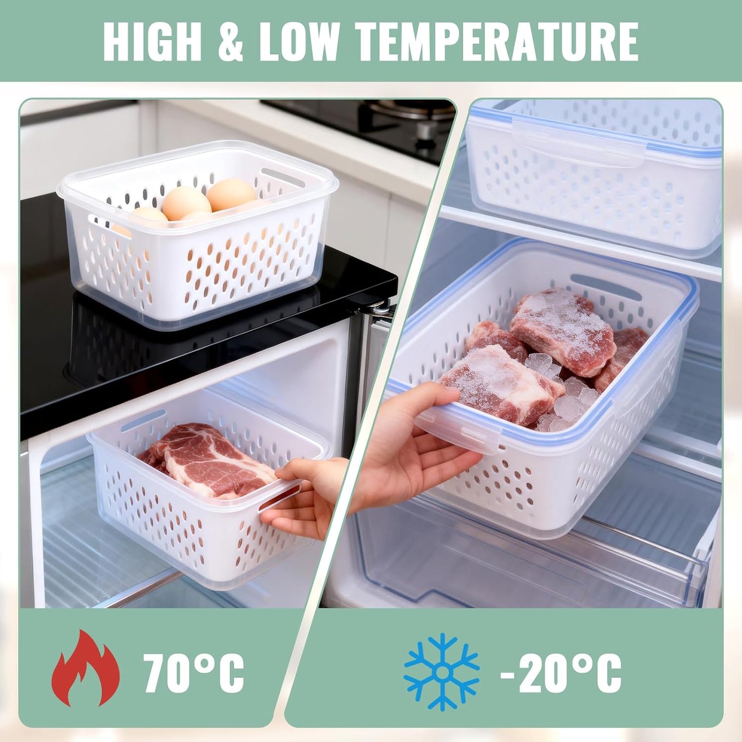 3 PCS Fruit Storage Containers for Fridge with Removable Colander | Berry Produce Storage Containers for Fridge with Strainer Lid Leakproof Containers Keep Fruits Vegetables Berry Fresh longer