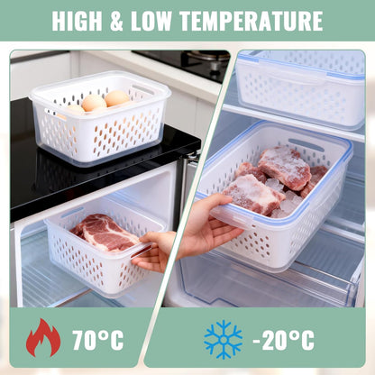 3 PCS Fruit Storage Containers for Fridge with Removable Colander | Berry Produce Storage Containers for Fridge with Strainer Lid Leakproof Containers Keep Fruits Vegetables Berry Fresh longer
