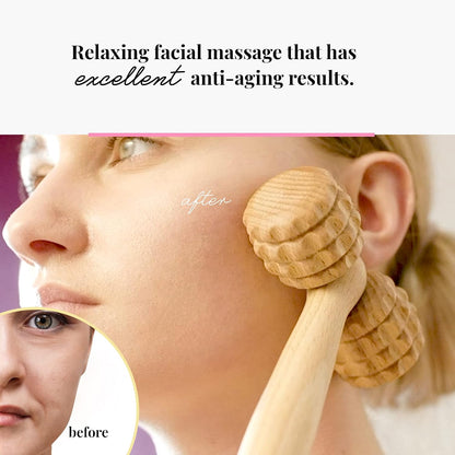 tuuli Accessories - T-Shape Massage Roller, Body and Face Roller, Multi-Functional Facial Massager, Helps Ease Muscle Tension and Supports Skin Health, Wooden Roller Massager Tool