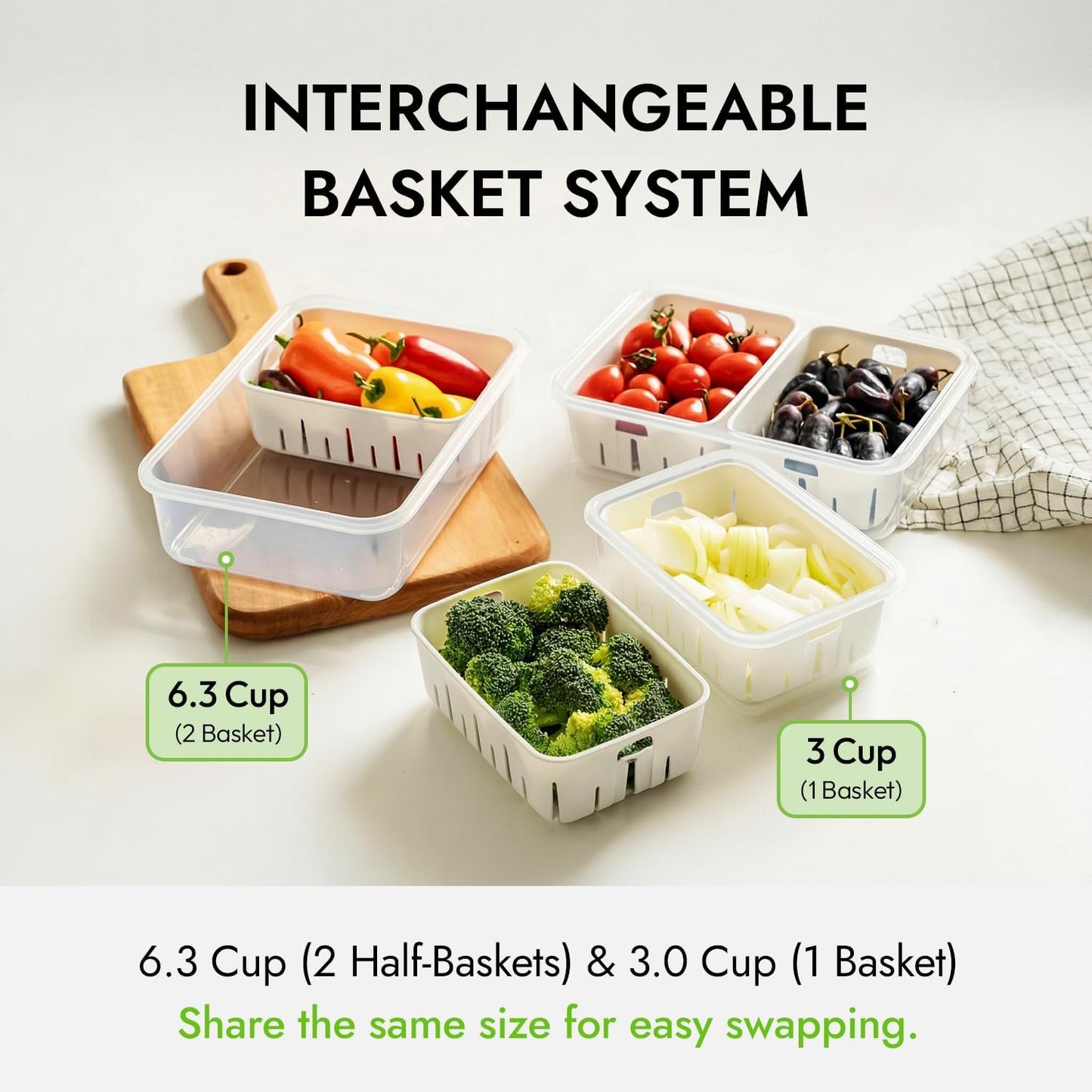 11.4 Cup Produce Saver Container for Fridge with Colander 2.7L | Airtight Fruit & Vegetable Storage Bin, Removable Strainer Basket, BPA-Free, Stackable, White Colander