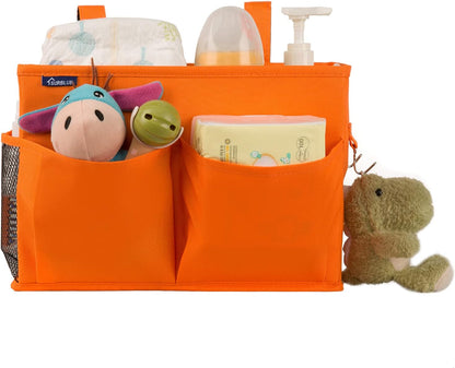 Surblue Bedside Caddy Hanging Organizer Storage Bag Pocket for Bunk, Hospital, College Dorm Rooms, Baby Bed Rails, Camp - 4 Pockets, 2 Hooks (Blue)