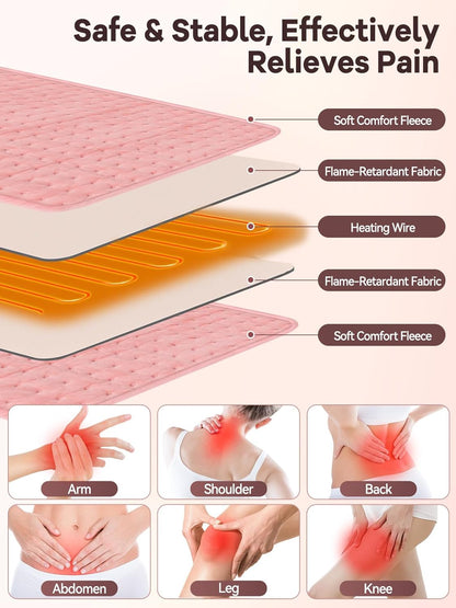 51" Heating Pad for Period Cramps Built with Hand Warmer Pocket, Controller Pocket & 9.84ft/3M Extra-Long Cord, Adj. Temp Timer Auto Shut Off Wrap Around Heated Pad for Women Back Abdomen Pain Relief