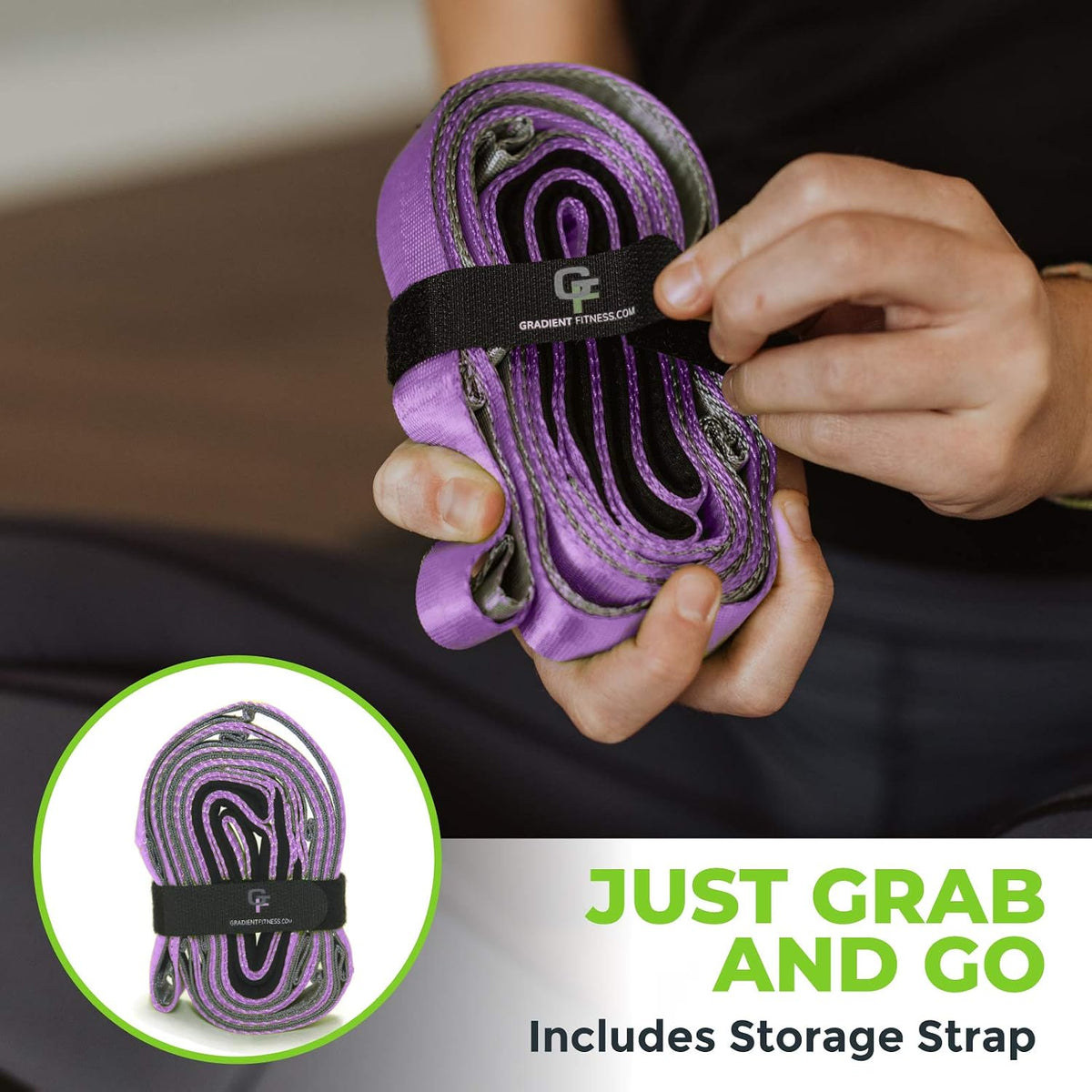 Gradient Fitness Stretching Strap for Physical Therapy, 12 Multi-Loop Stretch Strap 1" W x 8' L, Neoprene Handles, Physical Therapy Equipment, Yoga Straps for Stretching, Leg Stretcher.