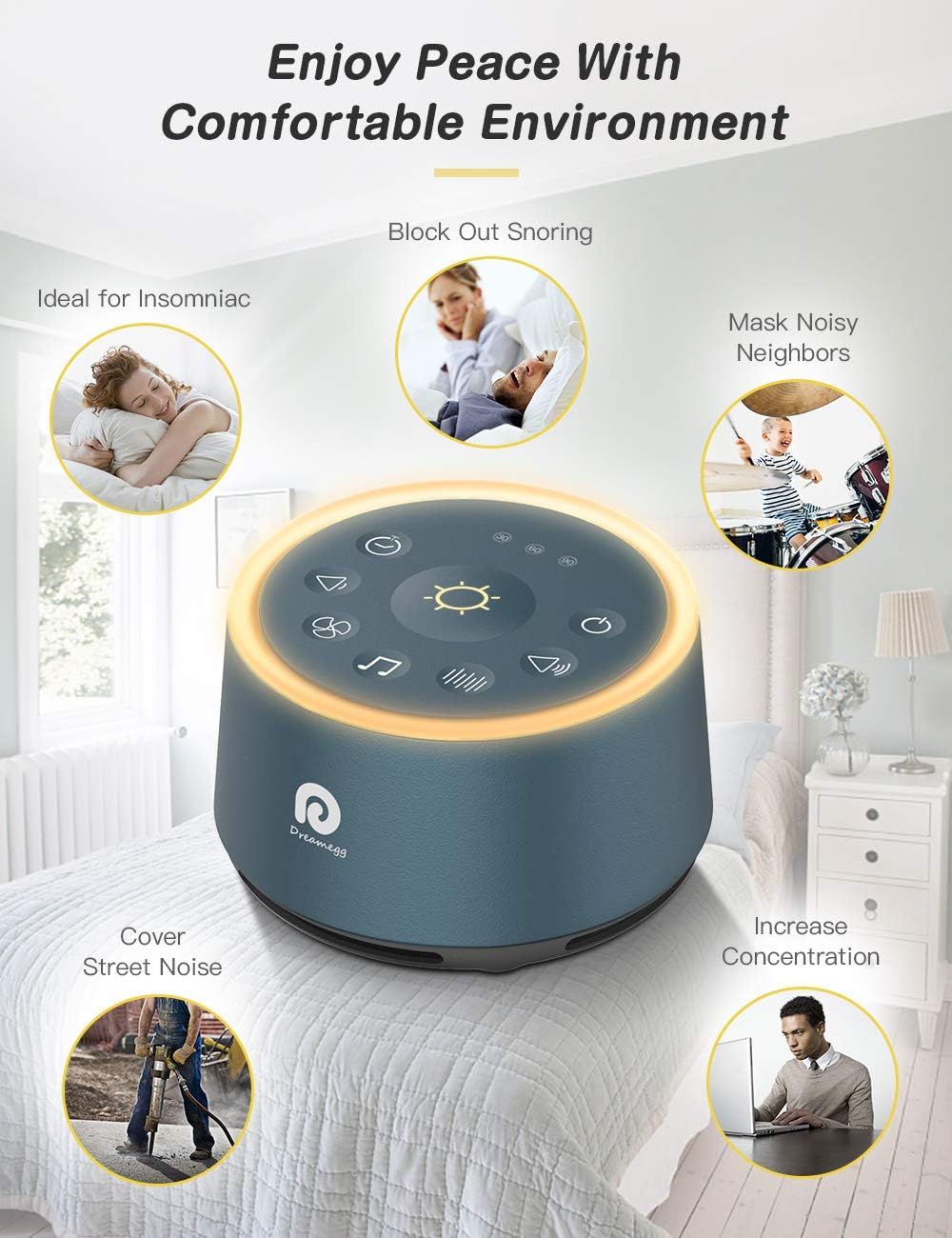Dreamegg White Noise Machine for Adults - 10W Powerful Sound Machine with 29 Soothing Sounds, Noise Masking for Snoring, Traffic & Office Privacy, Ideal for Home, Travel & Deep Sleep