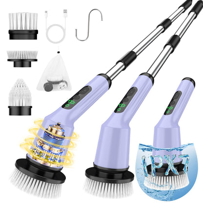 Electric Spin Scrubber for Bathroom, Shower Scrubber with Long Handle | Shower Cleaner Brushes, IPX7 Waterproof & 2 Speed, 3 Brush Heads, 90min Runtime, Bathroom Cleaning Supplies for Toilet Tub
