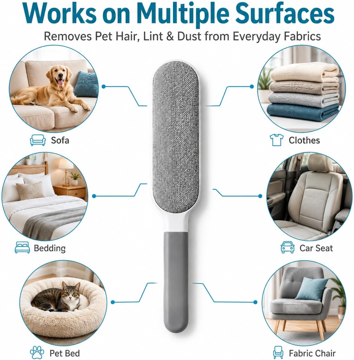 Pet Hair Remover Brush Set for Dog & Cat Hair, Reusable Lint Roller, Self-Cleaning Pet Hair Removal Tool for Couch, Clothes & Furniture