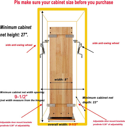 DINDON Pull Out Spice Rack Organizer for Cabinet, (5" W x 21.9" D x 25.2" H) Multi-Use Wood Pull Out Cabinet Organizer Slide Out Shelf Cabinet Storage for Kitchen, Pantry Organization