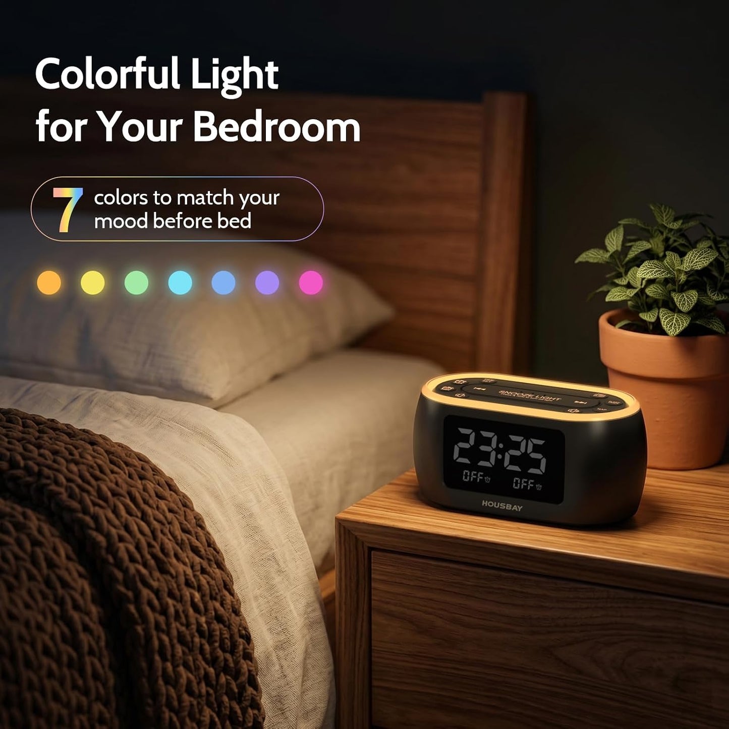 HOUSBAY Digital Alarm Clock Radio for Bedrooms with Night Light | Phone-Free Wake-Up with Dual Alarm, FM Radio for Favorite Stations, Small Radio Clock for Bedside, Battery Backup
