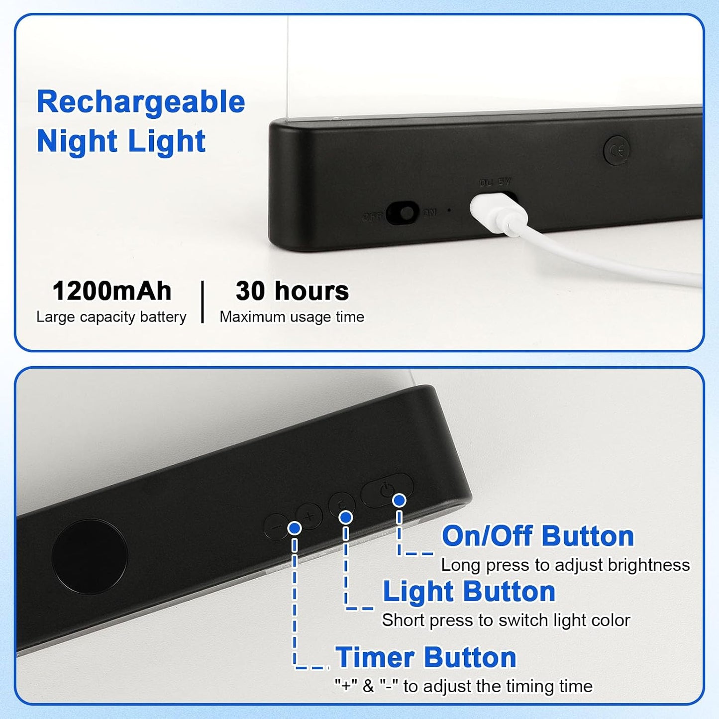Book Light, Rechargeable Clear LED Reading Light with 3 Colors & Timer | Dimmable Full Page Panel Plate Lamp, Reading Lights for Book, Kids Eye Protection for Night Reading in Bed (White, Small)