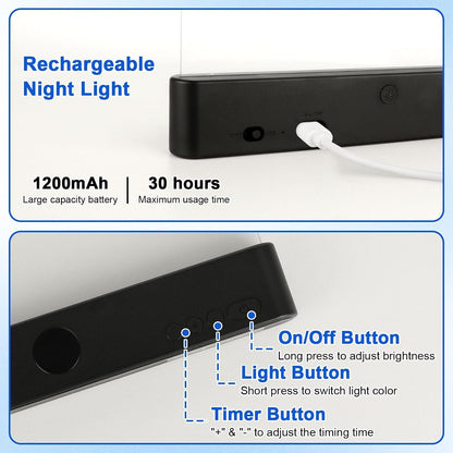 Book Light, Rechargeable Clear LED Reading Light with 3 Colors & Timer | Dimmable Full Page Panel Plate Lamp, Reading Lights for Book, Kids Eye Protection for Night Reading in Bed (White, Small)