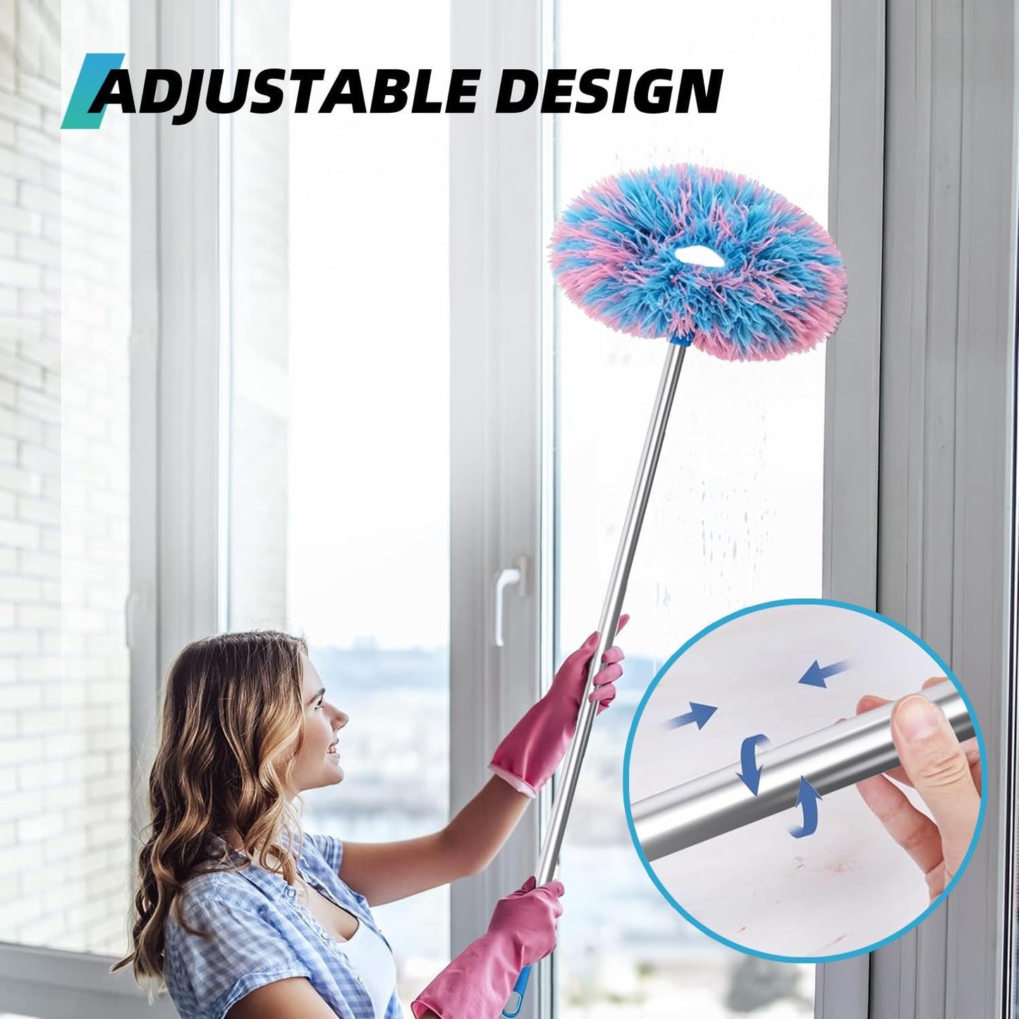 DRQ Ceiling Fan Cleaner Duster with 13-48 in Extension Pole, Blue | Detachable, Washable Microfiber Brush Head Is Reusable for Ceiling Fan Blades, Walls, Bookshelves, Door Tops and Window Tops