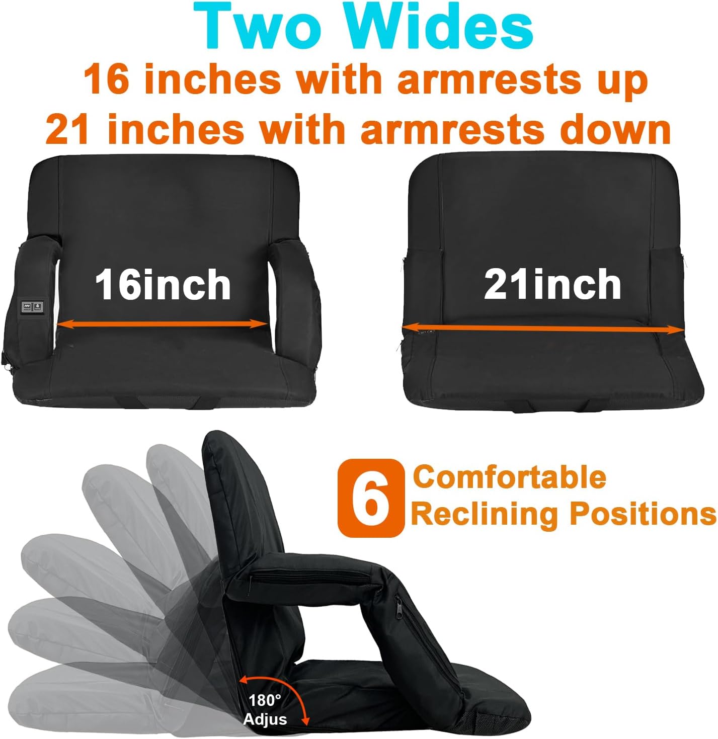 Heated Stadium Seats for Bleachers, Portable Reclining Stadium Chair with Back Support and Arm Support,3 Heating Level - Perfect for Outdoor Sports