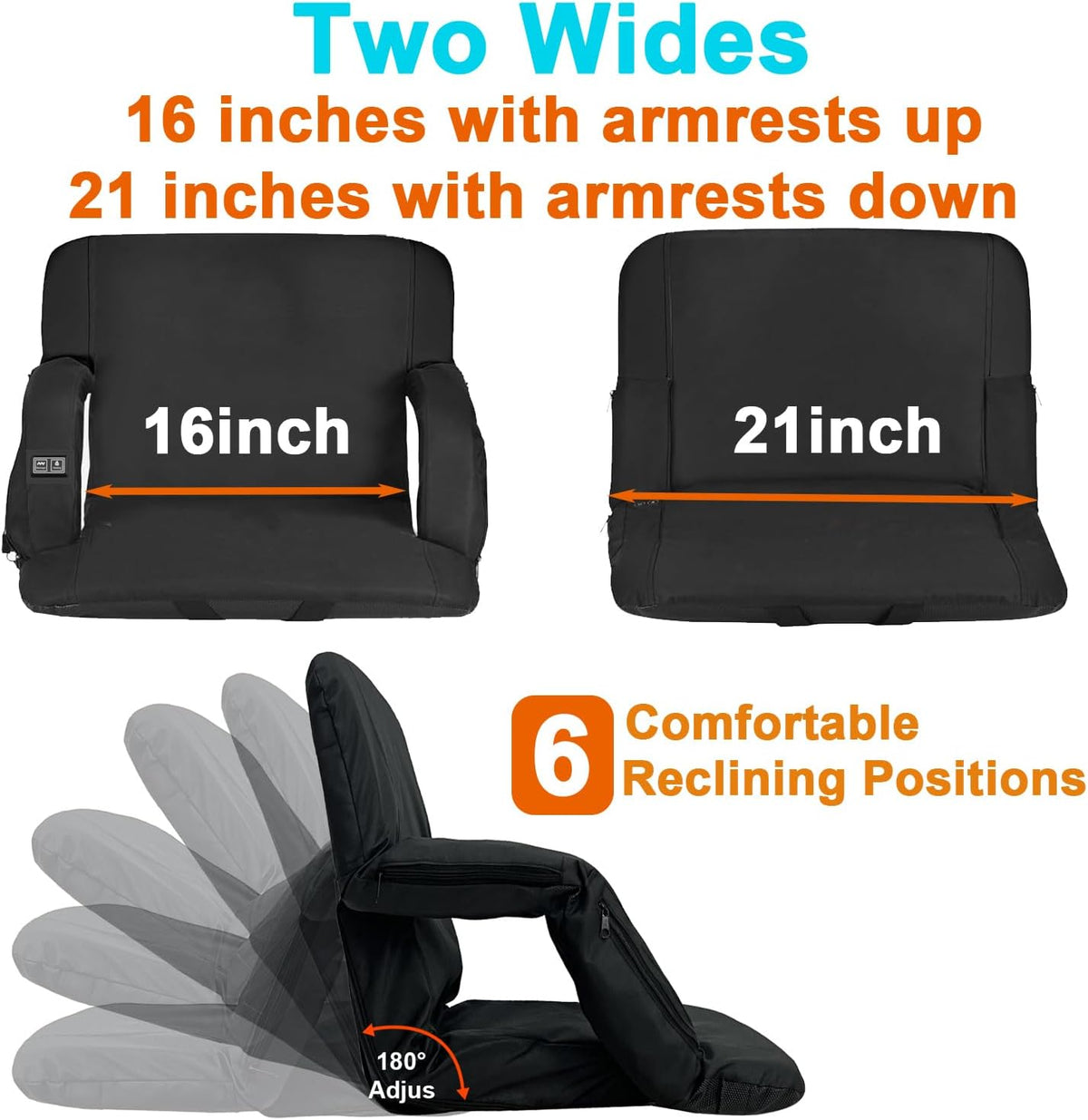 Heated Stadium Seats for Bleachers, Portable Reclining Stadium Chair with Back Support and Arm Support,3 Heating Level - Perfect for Outdoor Sports