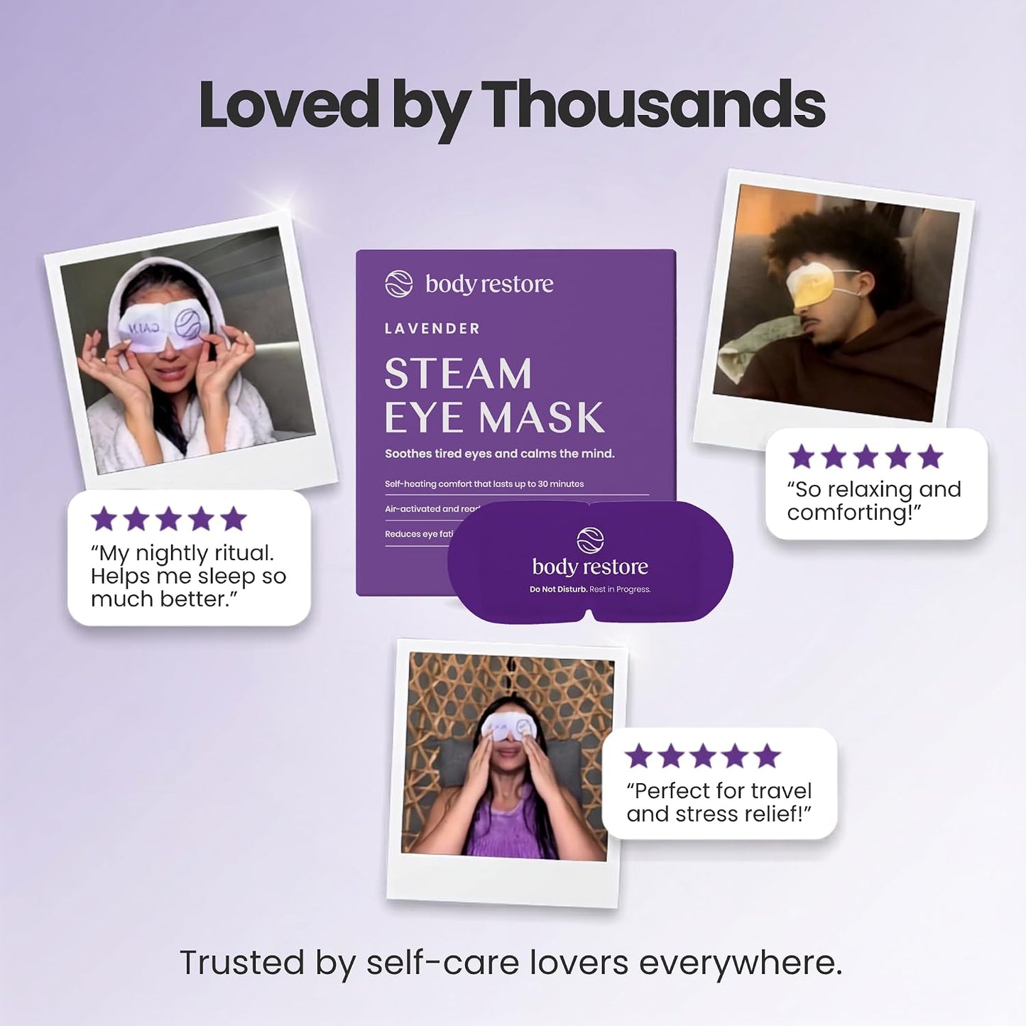 Body Restore Heated Eye Mask Warm Compress for Dry Eyes - Variety 5 Pack | Birthday Gifts for Women & Men, Disposable Self Heating Steam Mask for Fast Relief, Relaxation, Sleep, Travel