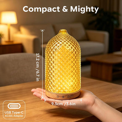 Essential Oil Diffuser 150ml, Glass Diffuser with Ultrasonic Small Humidifier, 7 Color Lights, 1/2/4H Timer, Quiet Auto Shut-Off Oil Diffuser for Bedroom, Home, Office (Silvery)