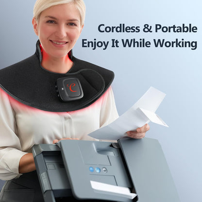 Comfytemp Cordless Red Light Therapy for Neck Shoulder, 19W, 660nm & 850nm | Wearable Flexible Near Infrared Light Wrap for Body, Wireless Portable Light Cape for Upper Back Muscle, Home Office Use