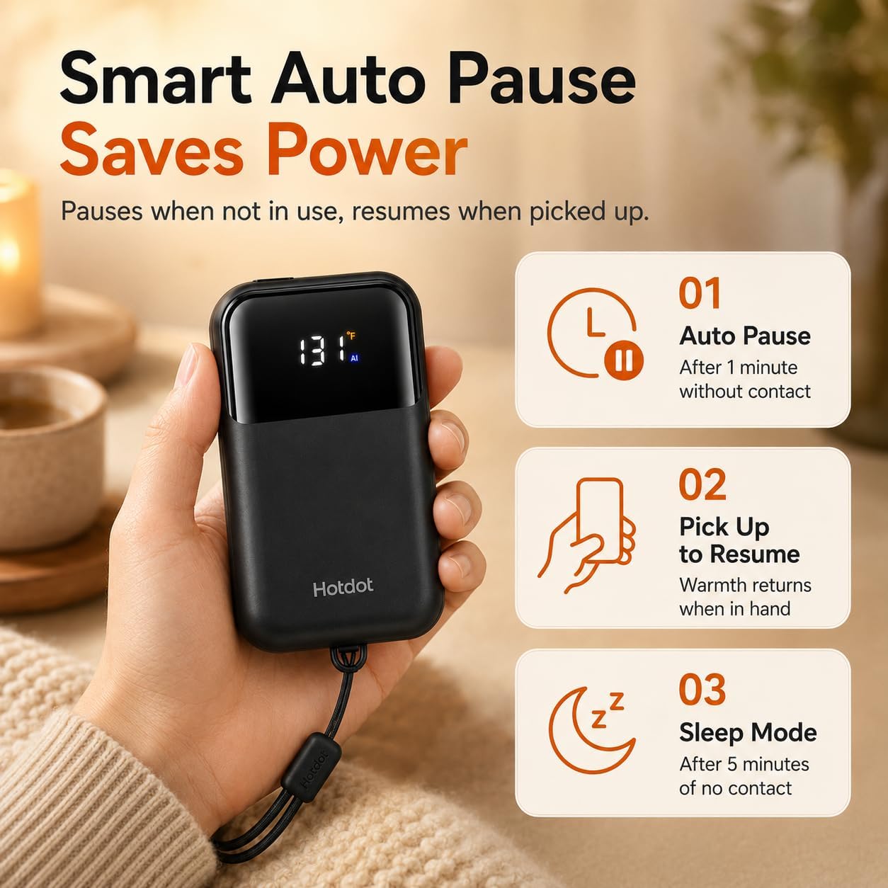 Hand Warmers Rechargeable, Heat Levels (104–131°F), Real-Time Temp & Battery Display, Electric Hand Warmers, Fast Heating, Fits in Gloves/Pocket, Gifts for Women & Men