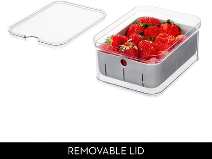 iDesign Small Fridge Berry Bin with Removable Colander Basket and Lid - Set of 2 - Clear/White