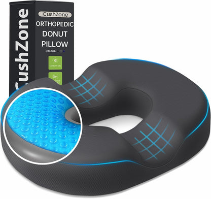 Donut Pillow Seat Cushion, Cooling Gel Memory Foam Chair Cushion, Black