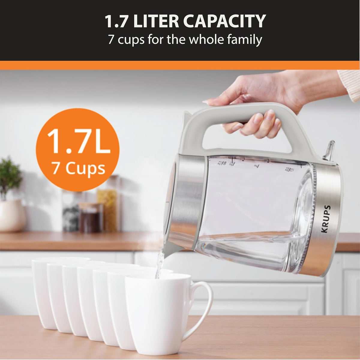 KRUPS Smart Temp Electric Kettle: 1.7L Capacity, 5 Precise Temperature Settings, Digital Display, Cool-Touch Exterior, Cordless Design for Tea and Coffee Lovers