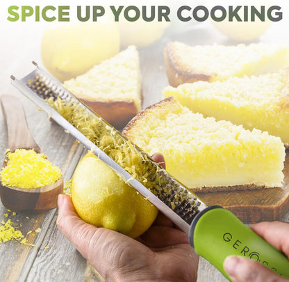 Stainless Steel Cheese Grater & Lemon Zester w/Extra Sharp Blade - Perfect for Lemon, Parmesan, Garlic, Chocolate - Spice Up any Dish in Seconds w/Your Premium Citrus Hand Grater with Handle - Blue