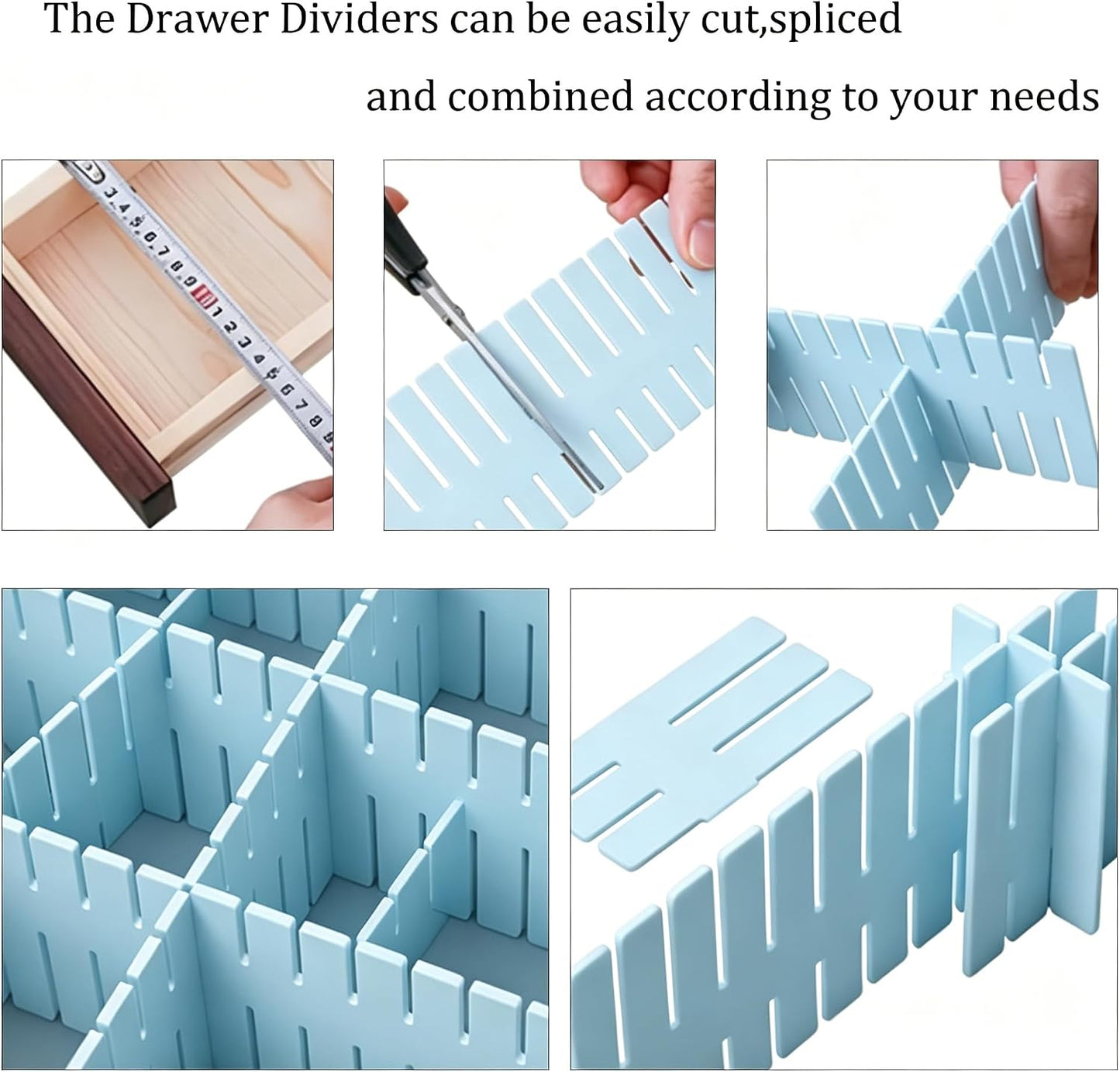 8PCS Adjustable Drawer Dividers Plastic Organizer Separator for Socks Underwear Lingerie Clothes Kitchen Bedroom Bathroom Office (Pink)