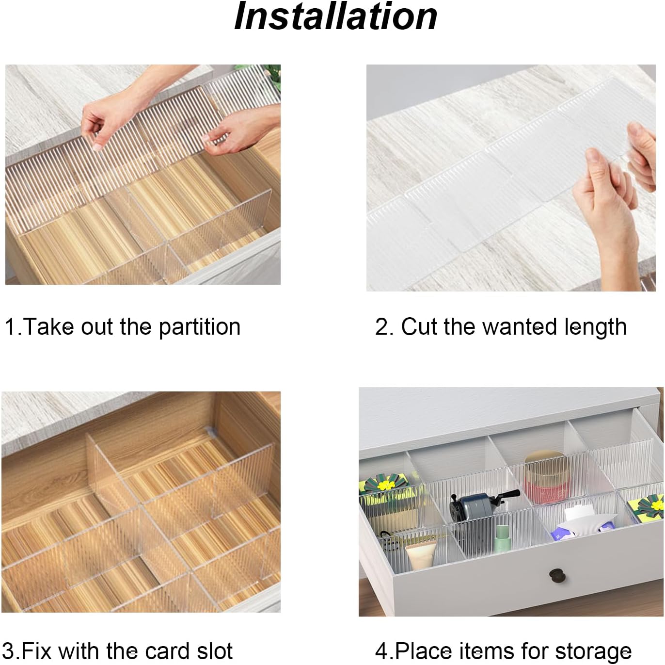Onerbuy 8pcs Adjustable Grid Drawer Dividers DIY Plastic Closet Separator Tidy Organizer Container 32.5 * 7cm/ 12.8 * 2.8inch for Underwear Socks Belt Office Supplies(Transparent White)