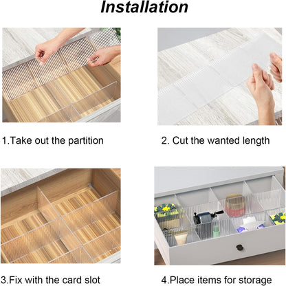 Onerbuy 8pcs Adjustable Grid Drawer Dividers DIY Plastic Closet Separator Tidy Organizer Container 32.5 * 7cm/ 12.8 * 2.8inch for Underwear Socks Belt Office Supplies(Transparent White)